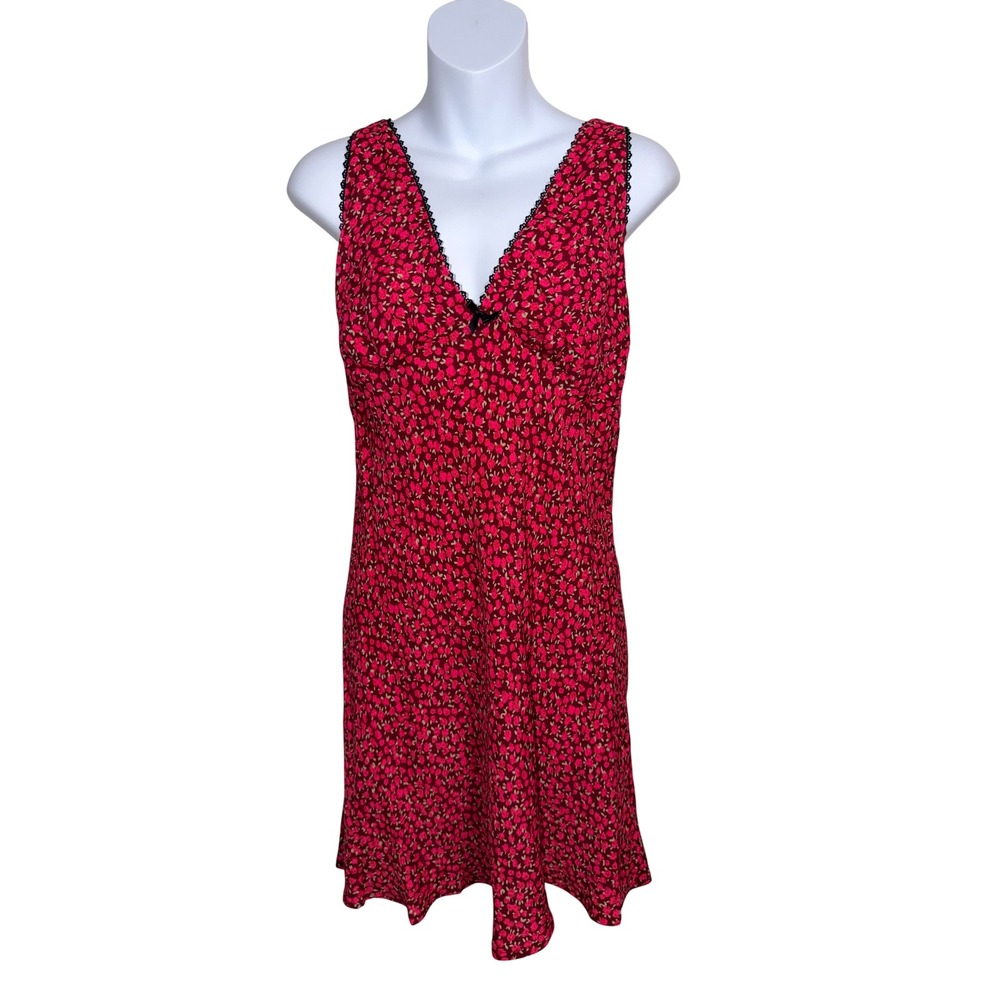 Wild Fable Red Ditsy Floral Lace Trim Mini Dress V-Neck Adjustable Straps Size M